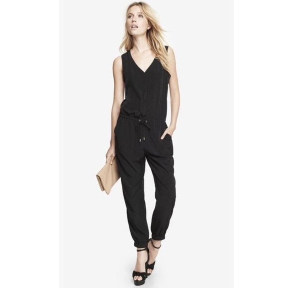 Express black button front jumpsuit